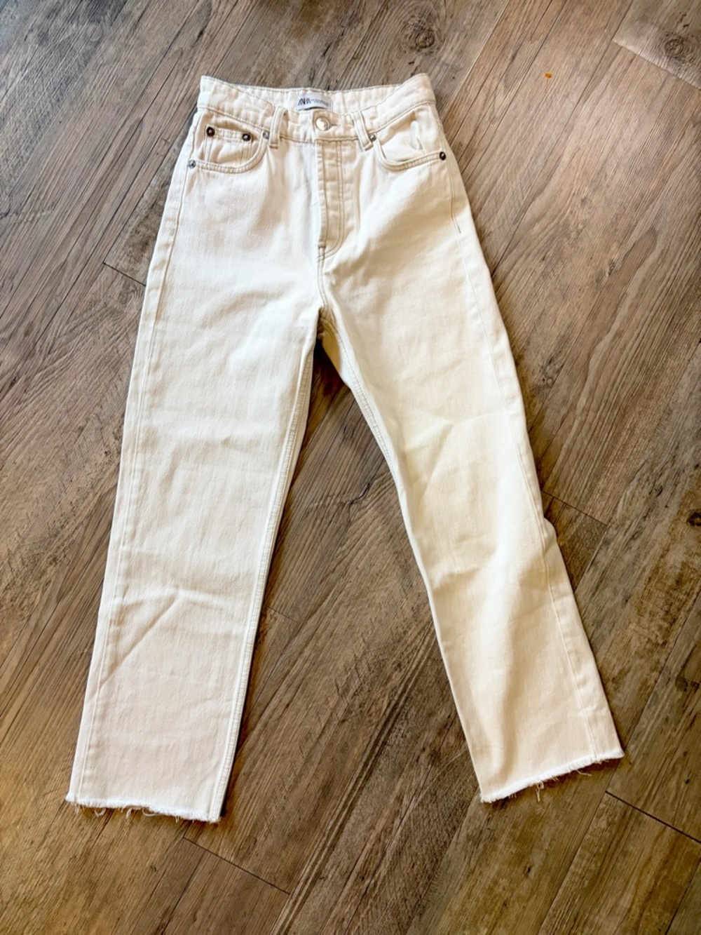 Zara Cream High-Rise Straight Jeans | 2